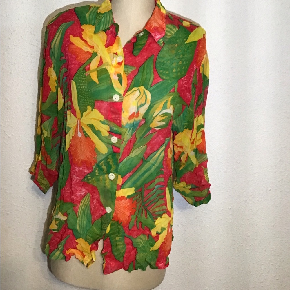 Karen Kane vintage 3/4 sleeve floral blouse size 12 petite - Picture 5 of 8
